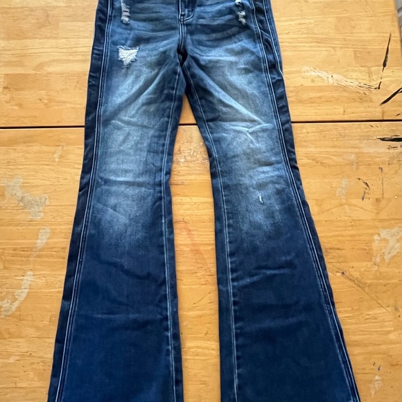 KanCan Distressed Dark Blue Flare Jeans - Picture 1 of 5